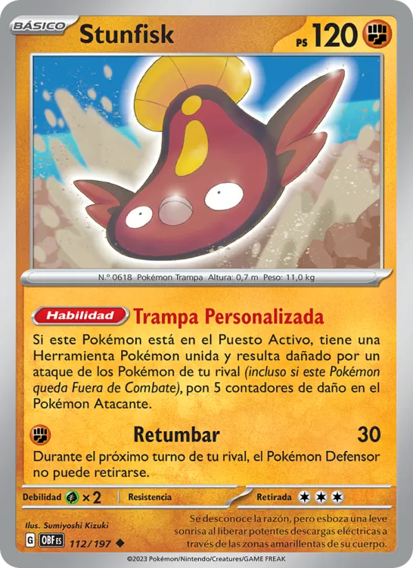 Carta Stunfisk de la expansión Llamas Obsidianas, número 112/197