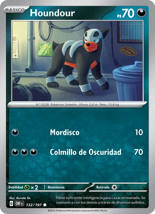 Carta Houndour de la expansión Llamas Obsidianas, número 132/197