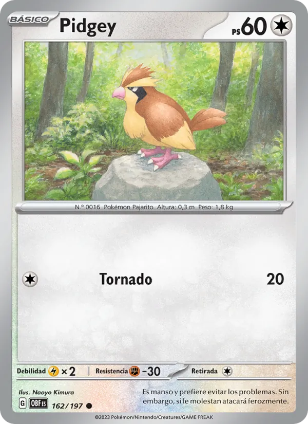 Carta Pidgey de la expansión Llamas Obsidianas, número 162/197