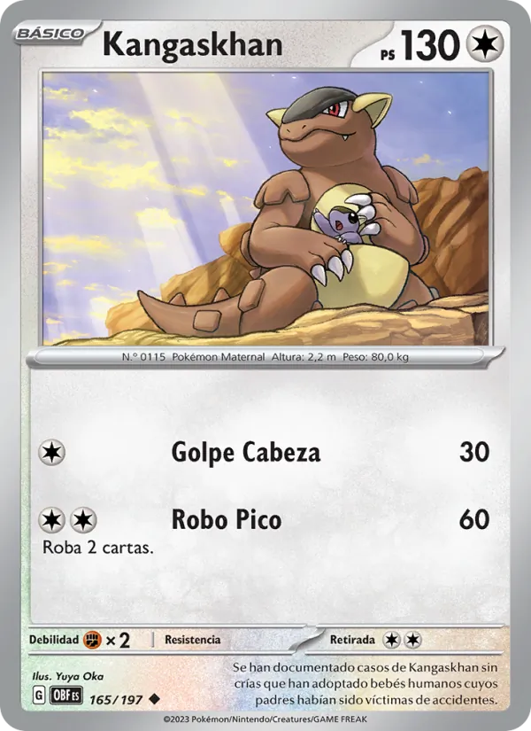 Carta Kangaskhan de la expansión Llamas Obsidianas, número 165/197