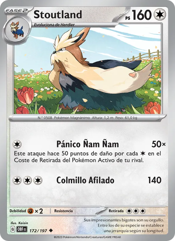Carta Stoutland de la expansión Llamas Obsidianas, número 172/197