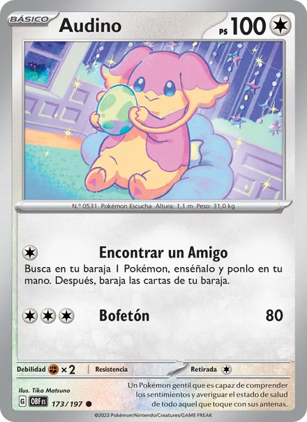 Carta Audino de la expansión Llamas Obsidianas, número 173/197