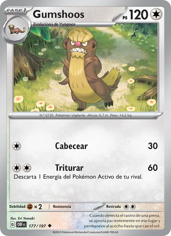 Carta Gumshoos de la expansión Llamas Obsidianas, número 177/197