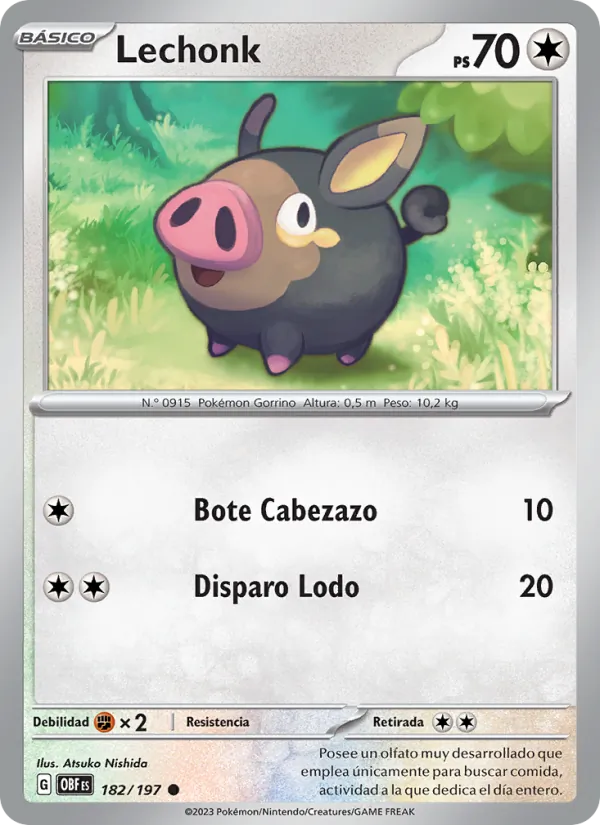 Carta Lechonk de la expansión Llamas Obsidianas, número 182/197