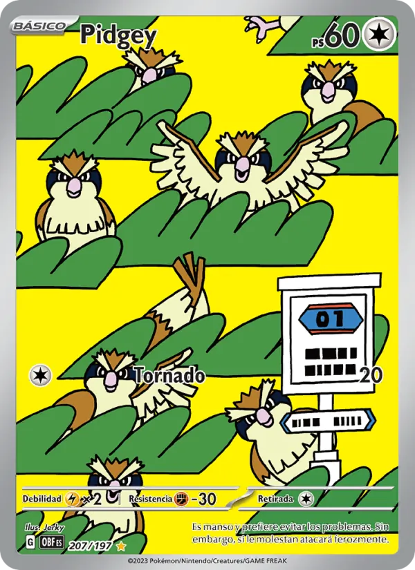 Carta Pidgey de la expansión Llamas Obsidianas, número 207/197