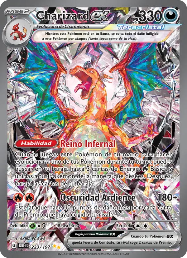 Carta Charizard ex de la expansión Llamas Obsidianas, número 223/197