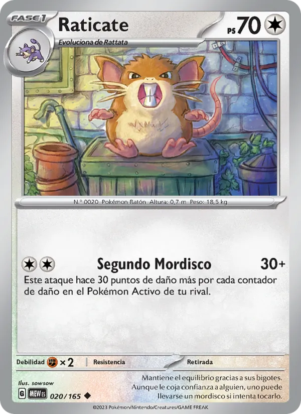 Carta Raticate de la expansión 151, número 020/165