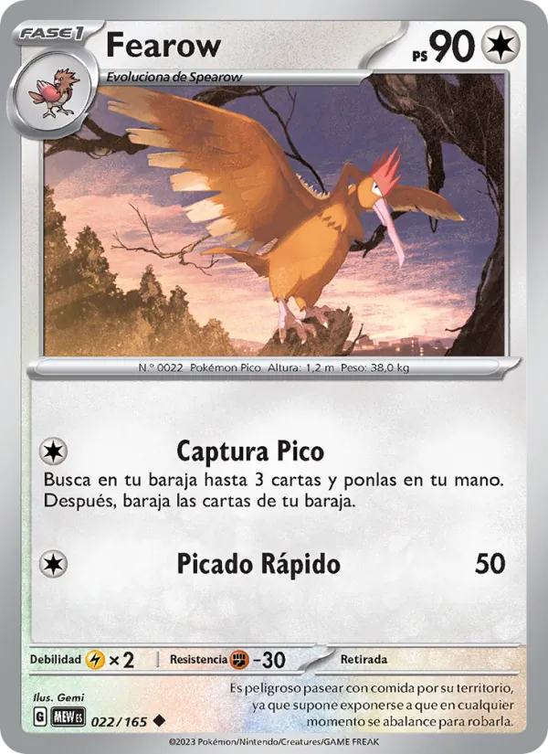 Carta Fearow de la expansión 151, número 022/165