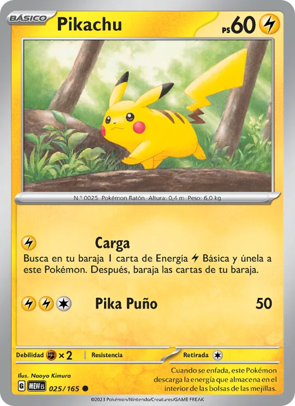 Carta Pikachu de la expansión 151, número 025/165