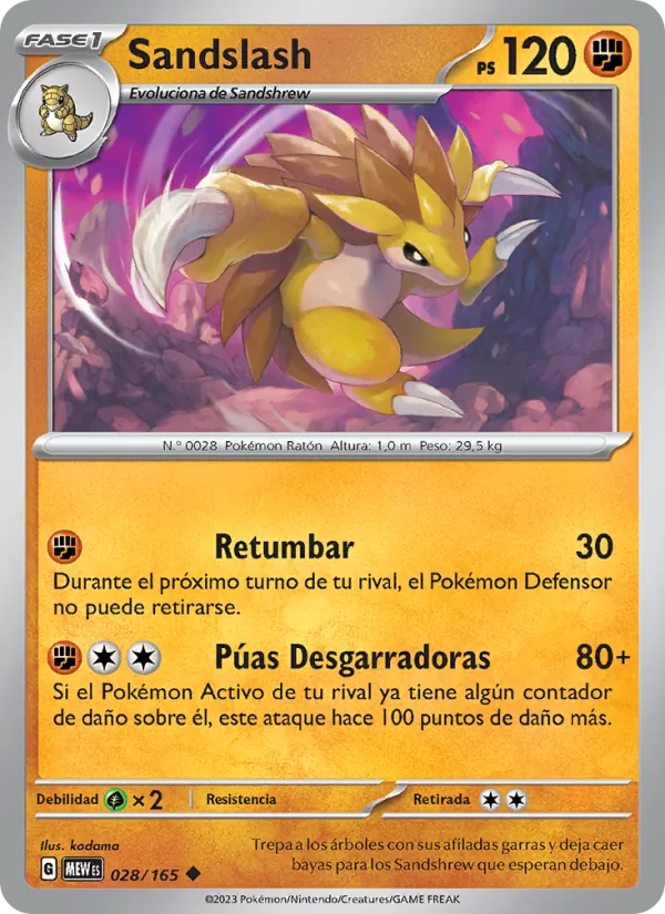 Carta Sandslash de la expansión 151, número 028/165