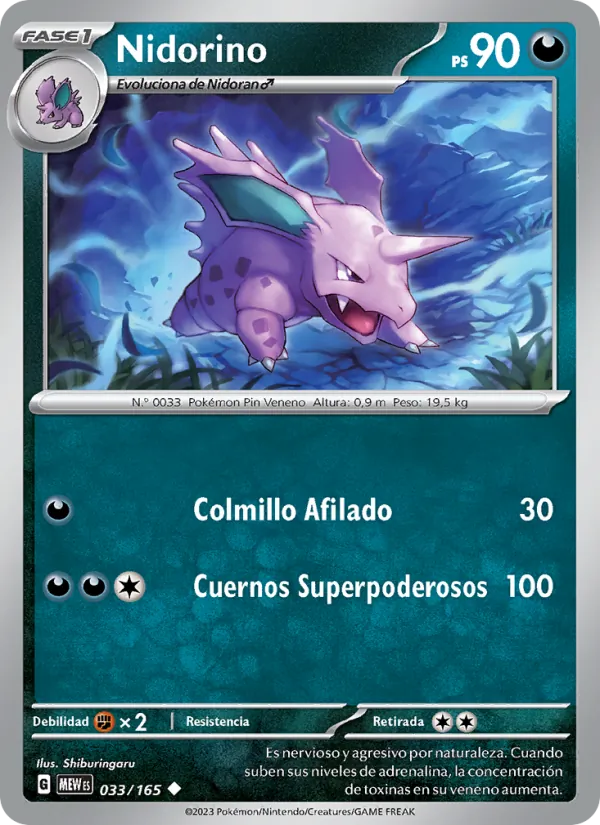 Carta Nidorino de la expansión 151, número 033/165