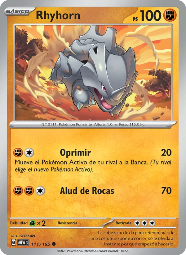Carta Rhyhorn de la expansión 151, número 111/165