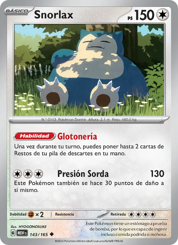 Carta Snorlax de la expansión 151, número 143/165
