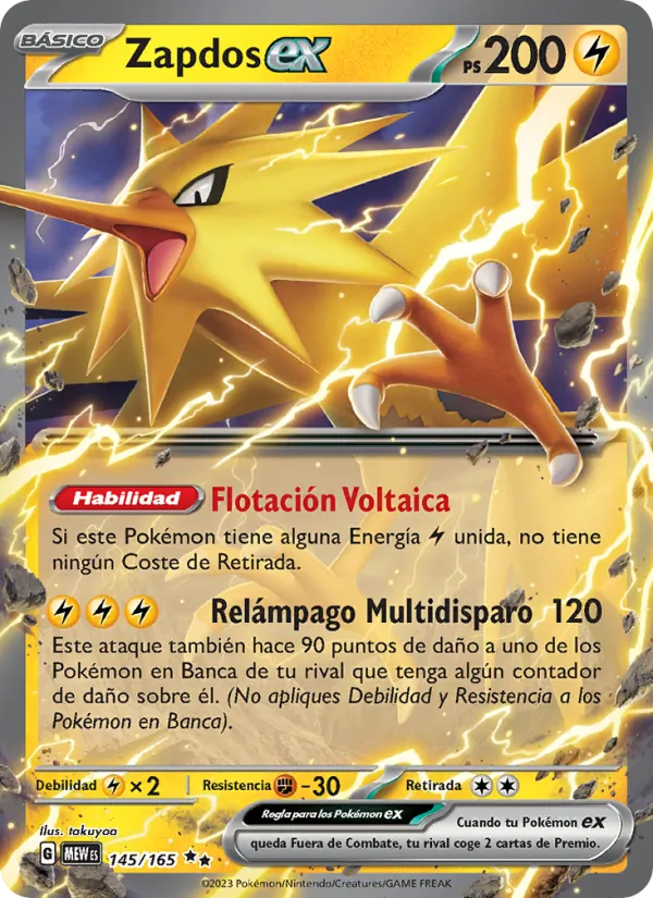 Carta Zapdos ex de la expansión 151, número 145/165