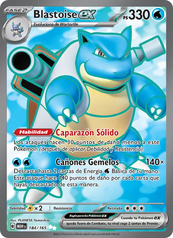 Carta Blastoise ex de la expansión 151, número 184/165