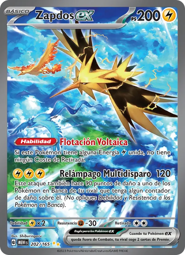 Carta Zapdos ex de la expansión 151, número 202/165
