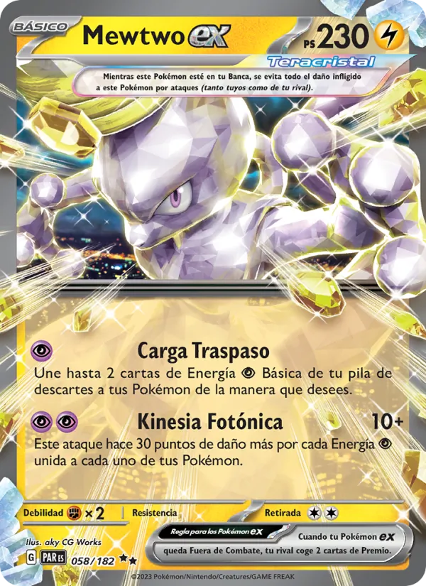 Carta Mewtwo ex de la expansión Brecha Paradójica, número 058/182