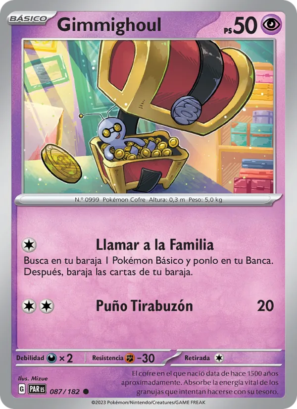 Carta Gimmighoul de la expansión Brecha Paradójica, número 087/182