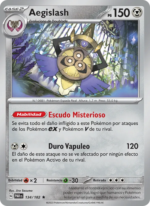 Carta Aegislash de la expansión Brecha Paradójica, número 134/182
