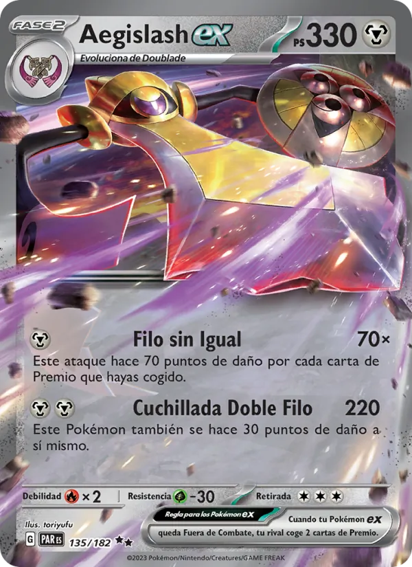 Carta Aegislash ex de la expansión Brecha Paradójica, número 135/182