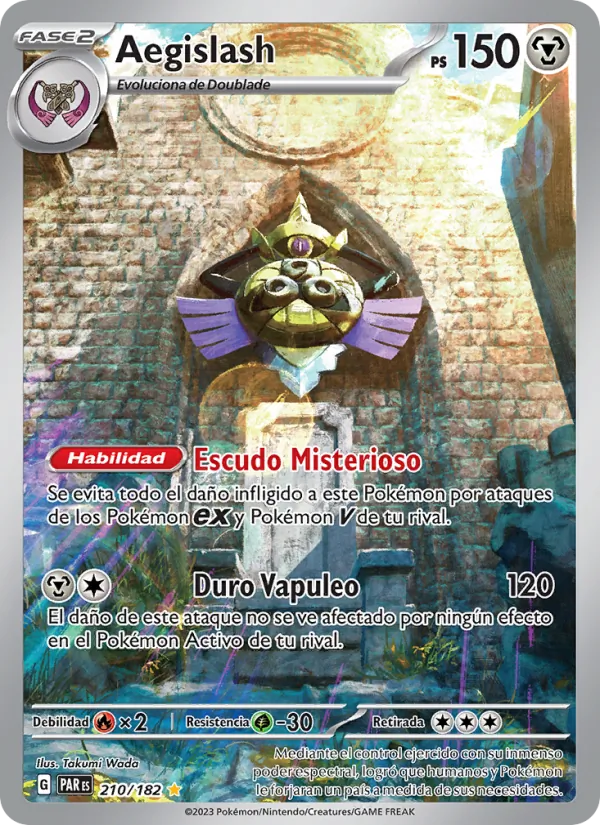 Carta Aegislash de la expansión Brecha Paradójica, número 210/182