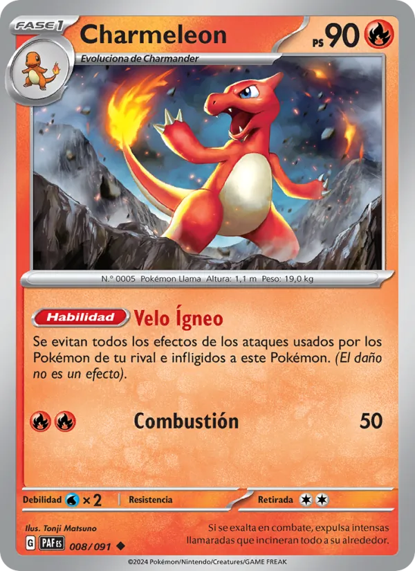 Carta Charmeleon de la expansión Destinos de Paldea, número 008/91