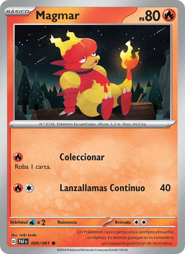 Carta Magmar de la expansión Destinos de Paldea, número 009/91