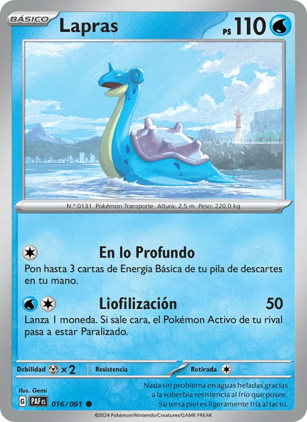 Carta Lapras de la expansión Destinos de Paldea, número 016/91