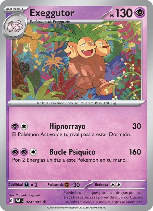 Carta Exeggutor de la expansión Destinos de Paldea, número 024/91