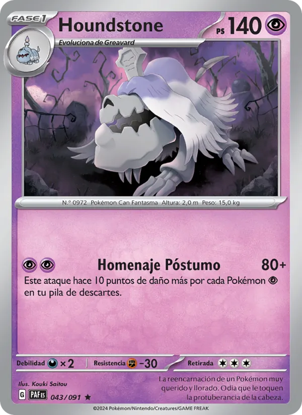 Carta Houndstone de la expansión Destinos de Paldea, número 043/91