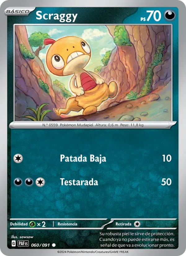 Carta Scraggy de la expansión Destinos de Paldea, número 060/91