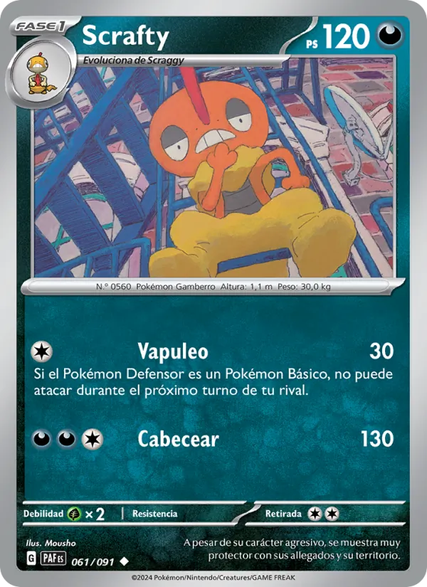 Carta Scrafty de la expansión Destinos de Paldea, número 061/91