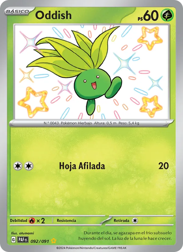 Carta Oddish de la expansión Destinos de Paldea, número 092/91