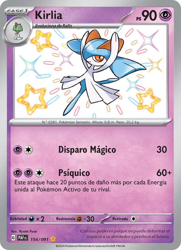 Carta Kirlia de la expansión Destinos de Paldea, número 154/91
