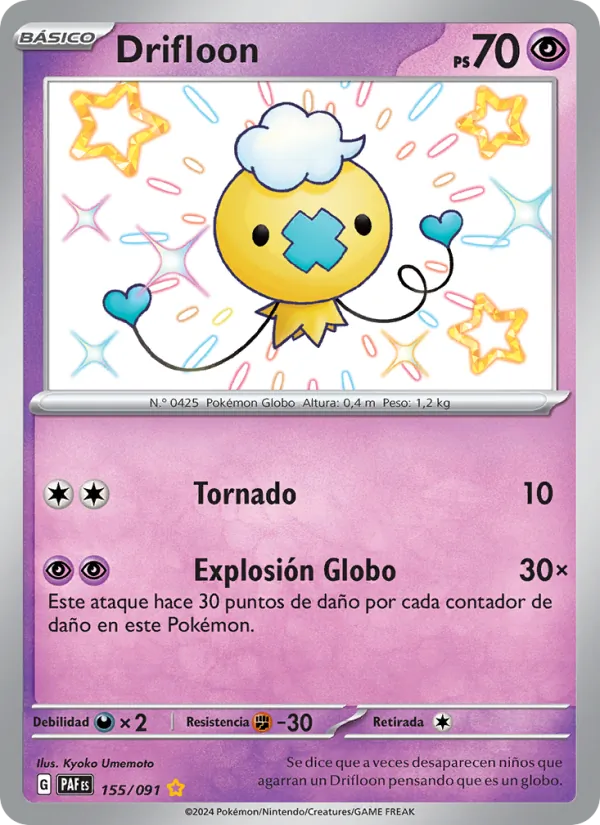 Carta Drifloon de la expansión Destinos de Paldea, número 155/91