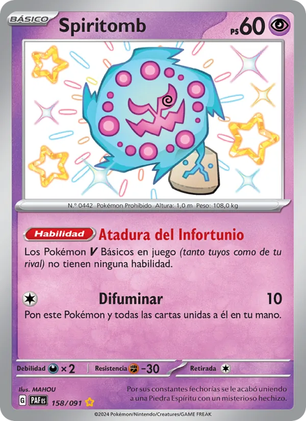 Carta Spiritomb de la expansión Destinos de Paldea, número 158/91