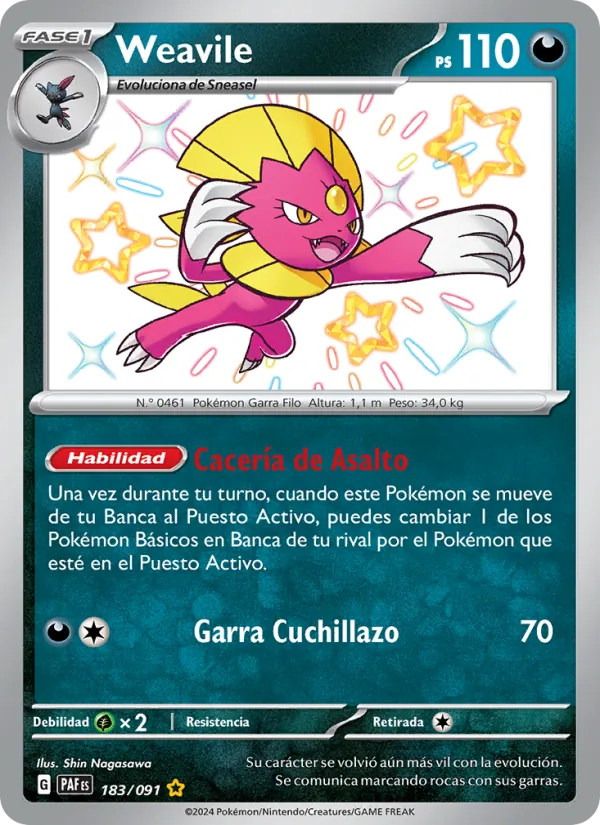 Carta Weavile de la expansión Destinos de Paldea, número 183/91