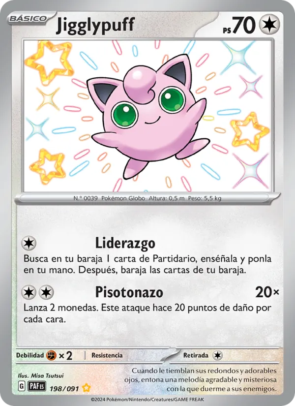 Carta Jigglypuff de la expansión Destinos de Paldea, número 198/91
