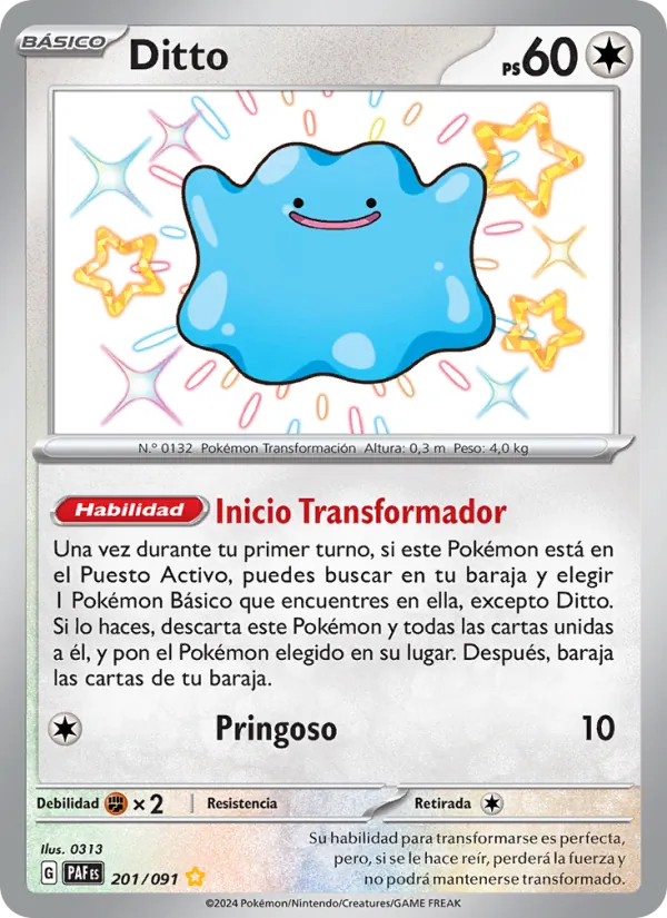 Carta Ditto de la expansión Destinos de Paldea, número 201/91