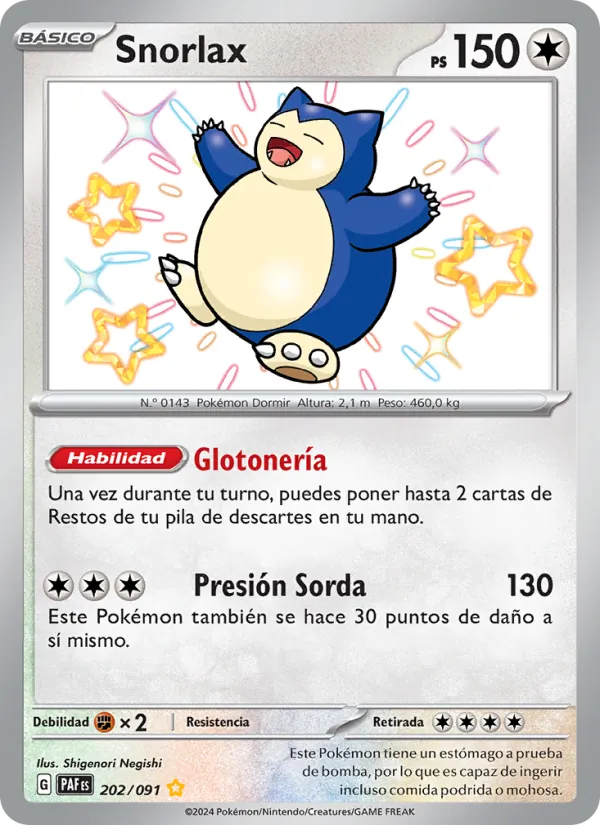 Carta Snorlax de la expansión Destinos de Paldea, número 202/91