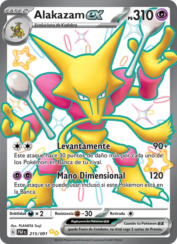 Carta Alakazam ex de la expansión Destinos de Paldea, número 215/91