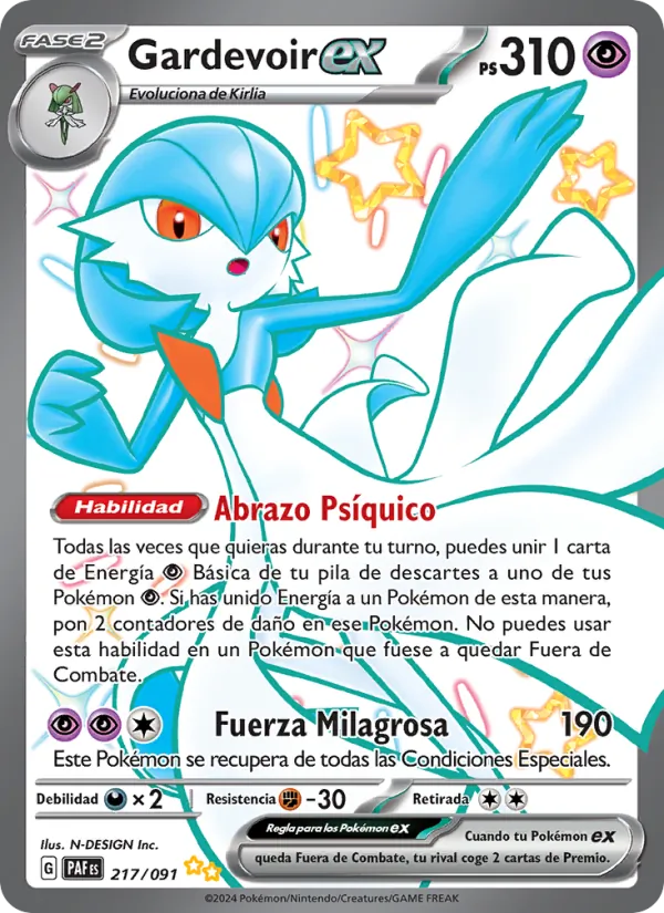 Carta Gardevoir ex de la expansión Destinos de Paldea, número 217/91