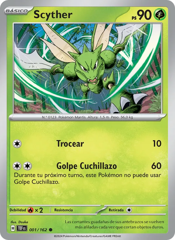 Carta Scyther de la expansión Fuerzas Temporales, número 001/162