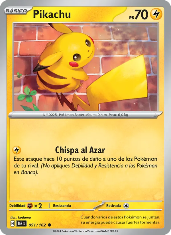 Carta Pikachu de la expansión Fuerzas Temporales, número 051/162