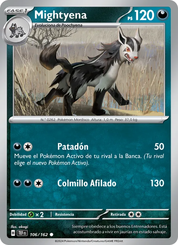 Carta Mightyena de la expansión Fuerzas Temporales, número 106/162
