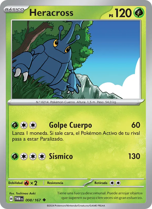 Carta Heracross de la expansión Mascarada Crepuscular, número 008/167