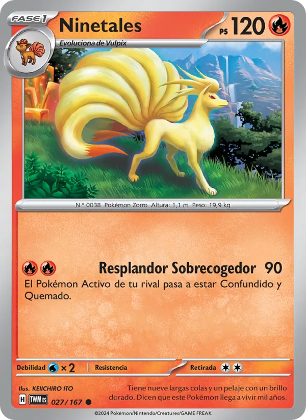 Carta Ninetales de la expansión Mascarada Crepuscular, número 027/167
