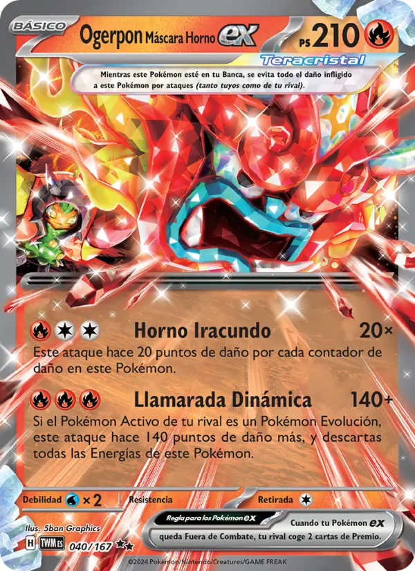 Carta Ogerpon Máscara Horno ex de la expansión Mascarada Crepuscular, número 040/167