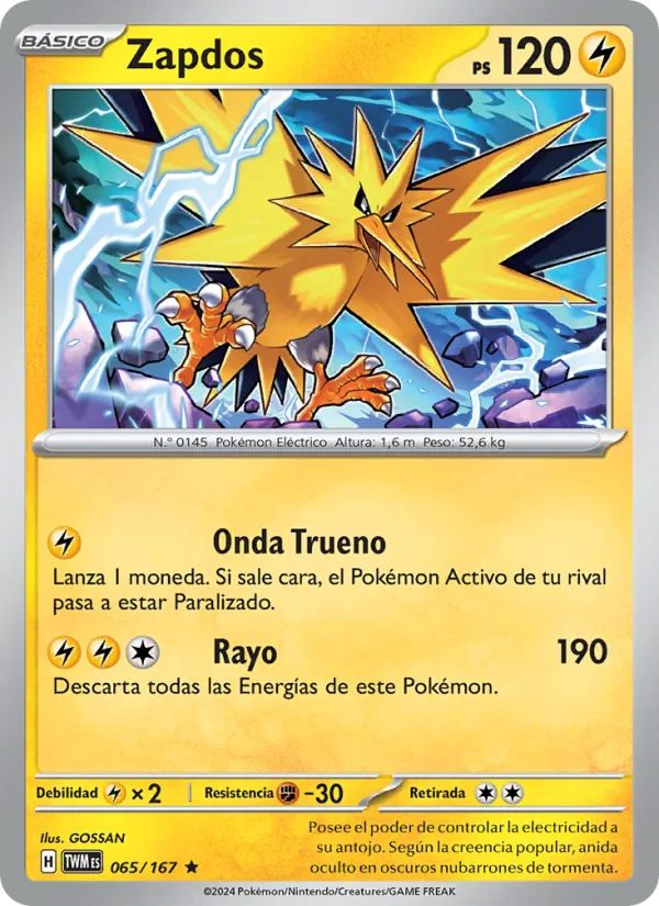 Carta Zapdos de la expansión Mascarada Crepuscular, número 065/167
