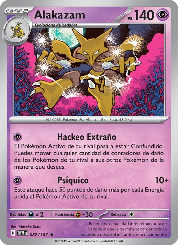 Carta Alakazam de la expansión Mascarada Crepuscular, número 082/167